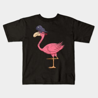 Pirate Pink Flamingo With Eyepatch Halloween Kids T-Shirt